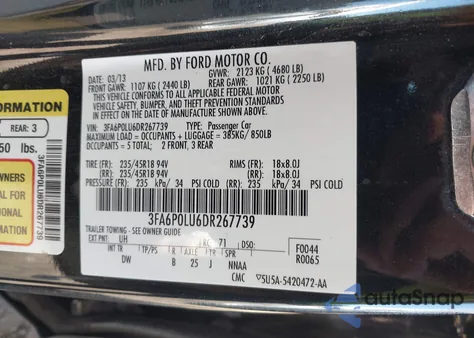 2013 Ford Fusion Hybrid Se z USA, uszkodzony, nr VIN 3FA6P0LU6DR267739